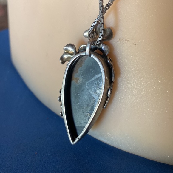 SOLD.  Fantastic Septarian Geode with Delicate Silver Flowers - Picture 8 of 9